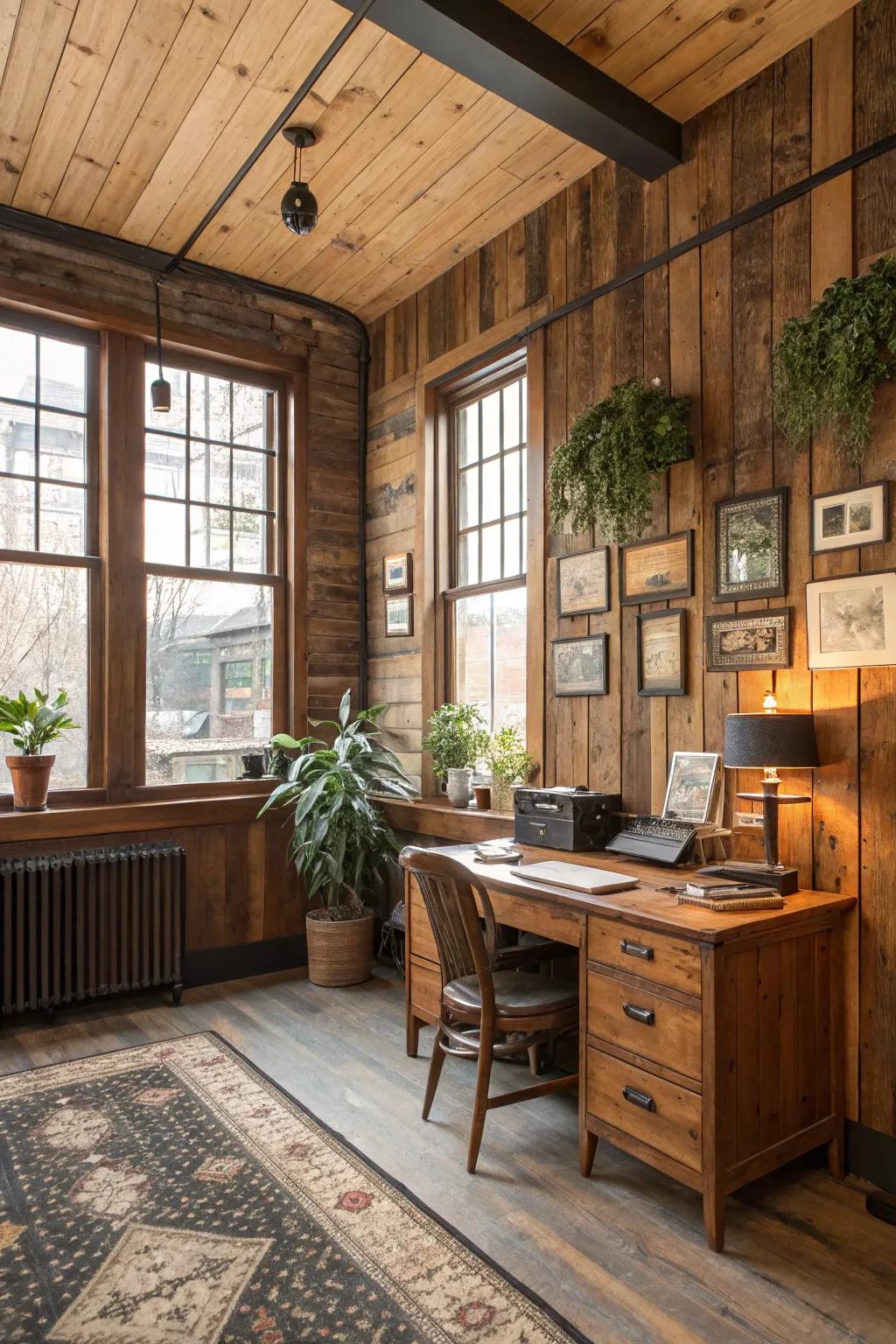 Wooden walls that add warmth and a natural touch to the office.