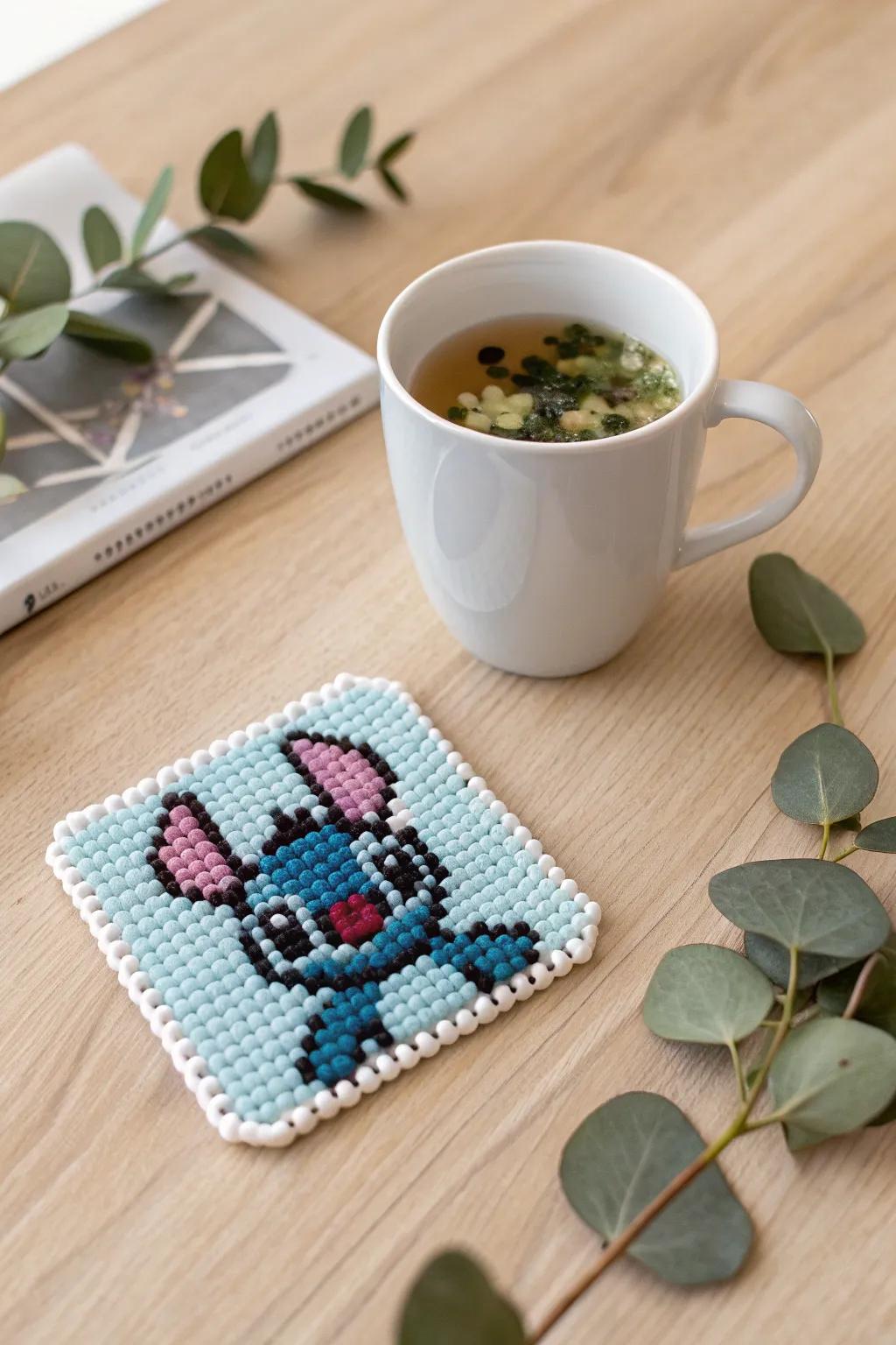 Add a touch of whimsy to your coffee table with these adorable mini Stitch coasters!