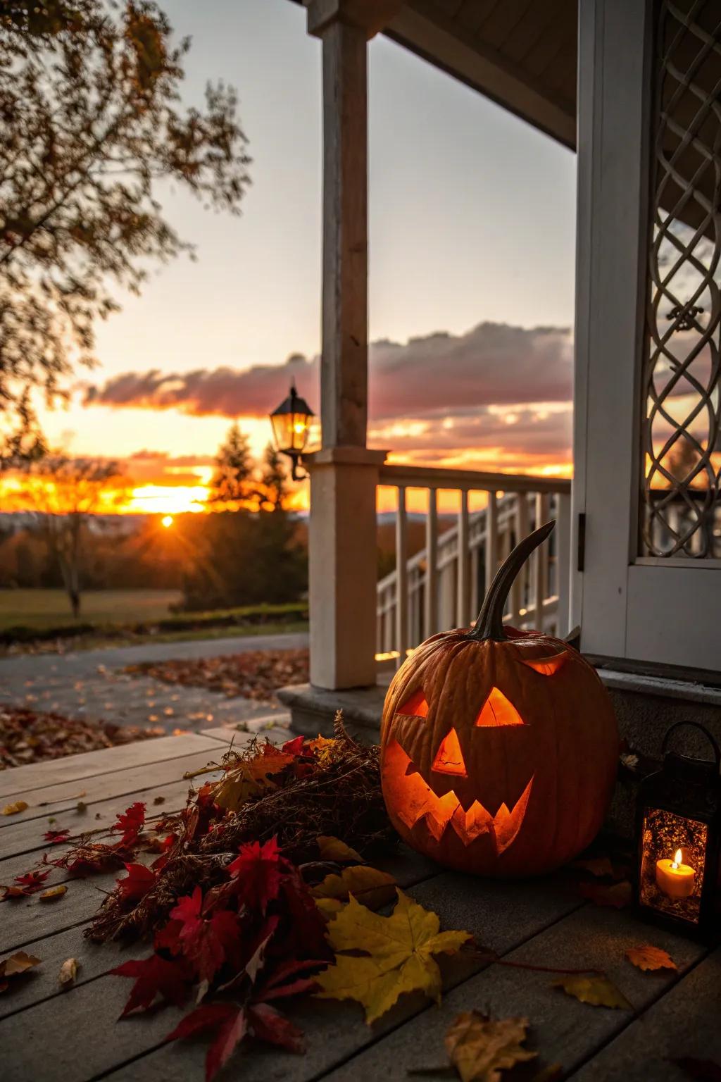 A sunset silhouette pumpkin for a serene autumn display.