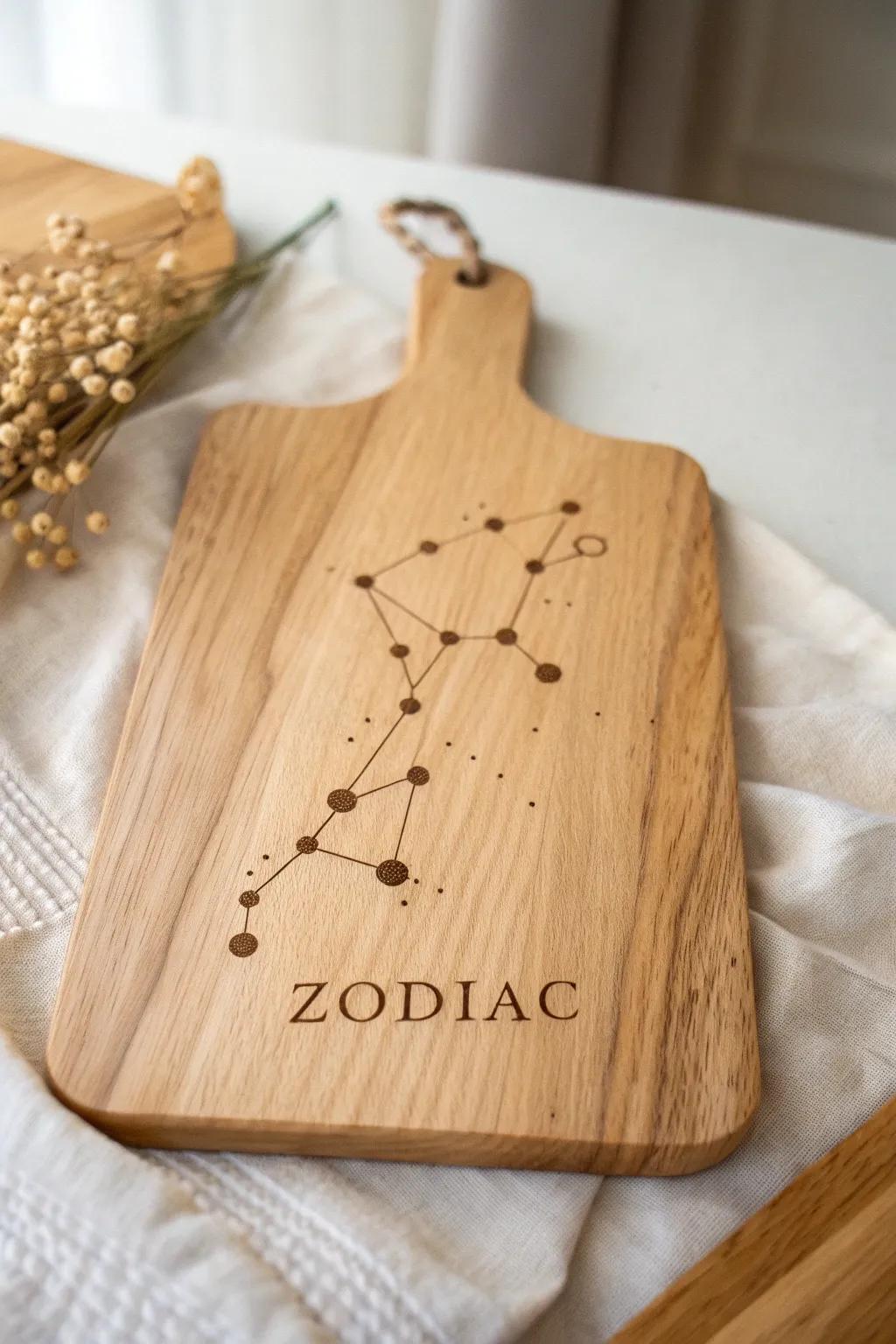 Add a touch of the cosmos to your kitchen with zodiac vinyl designs on a minimalist cutting board.