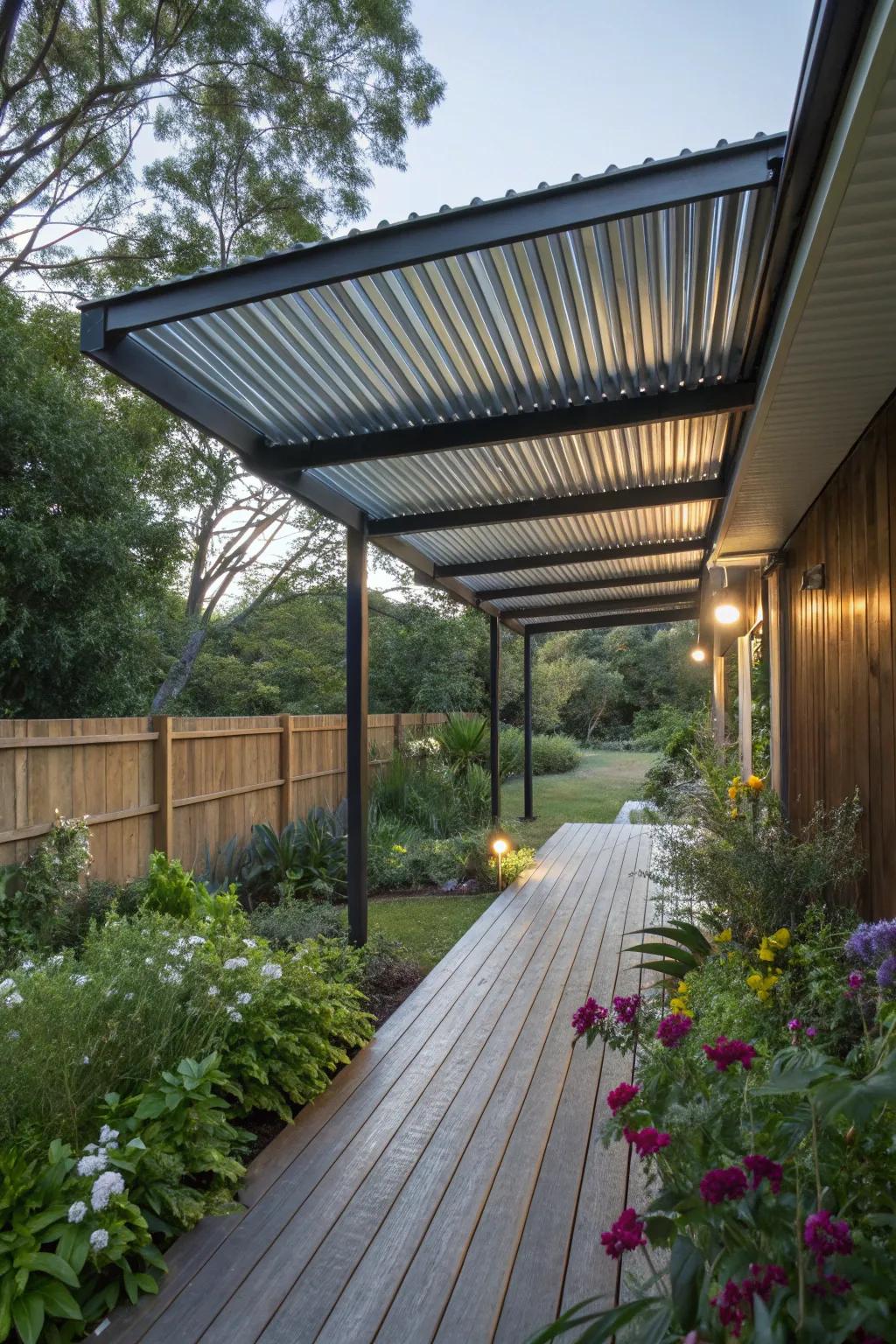 Corrugated metal roofs offer industrial style and durability.