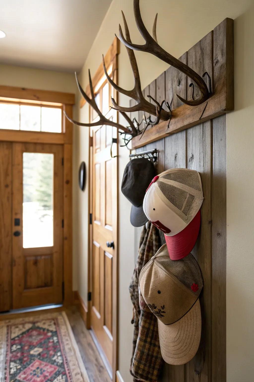 Add character to your entryway with an antler hat rack.