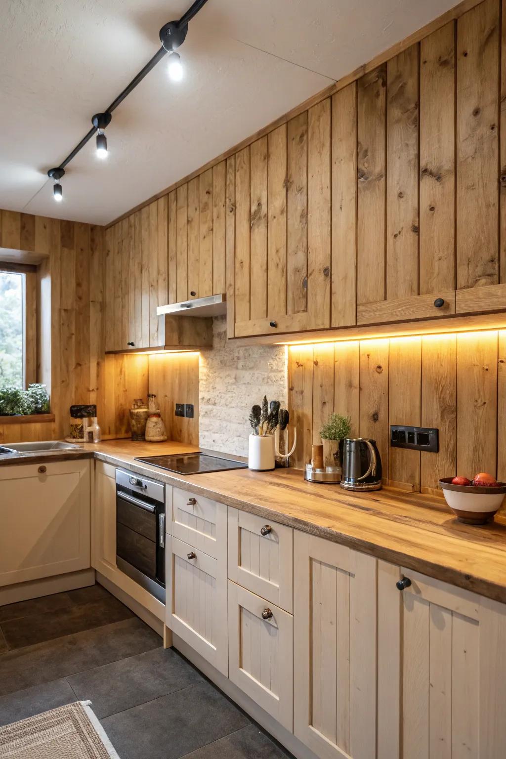 Wood paneling brings warmth and texture to your kitchen.