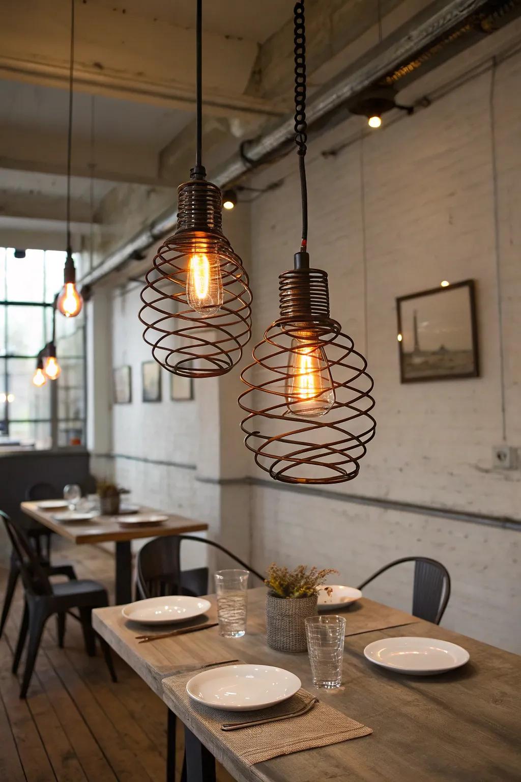 Stylish bed spring pendant lights that add industrial chic to any space.