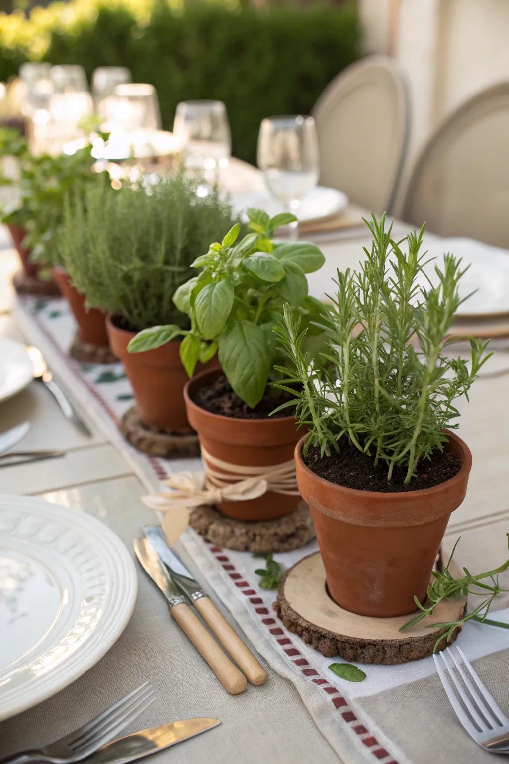 Fresh herb pot centerpiece