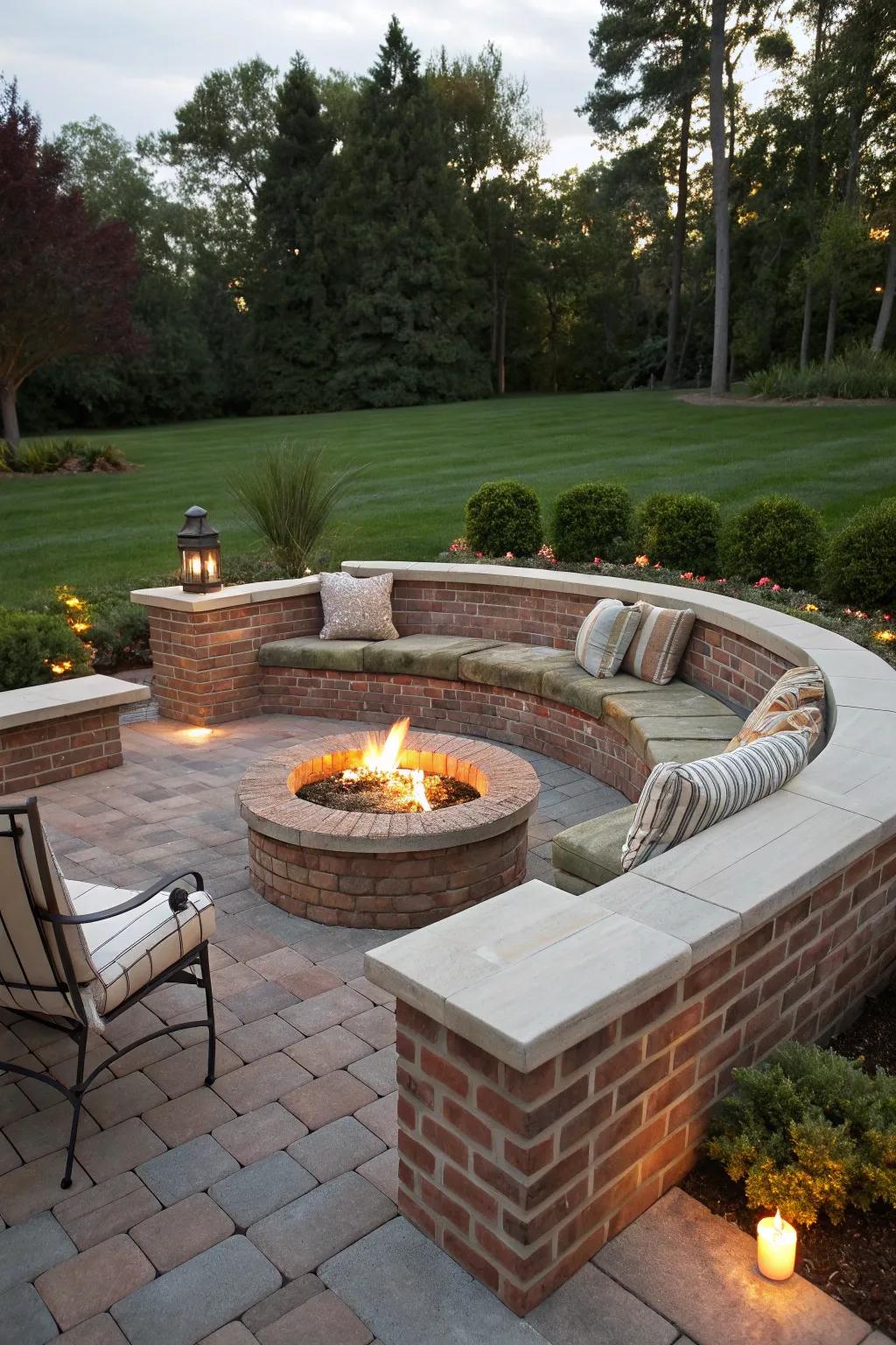 Built-in seating offers a seamless and stylish fire pit setup.