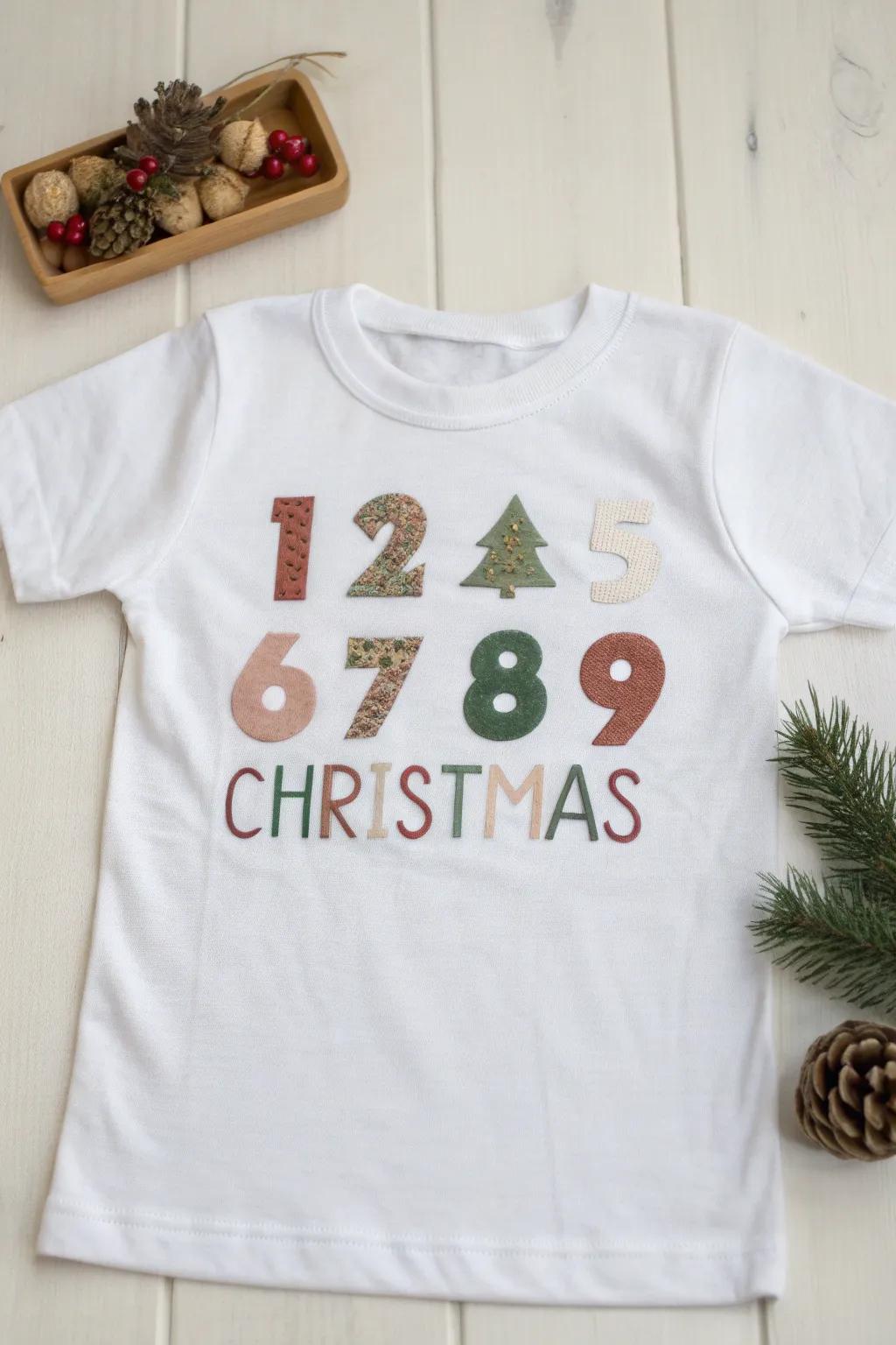 Count down to Christmas in style with this DIY Velcro numbers shirt – a perfect blend of minimalist design and festive cheer!