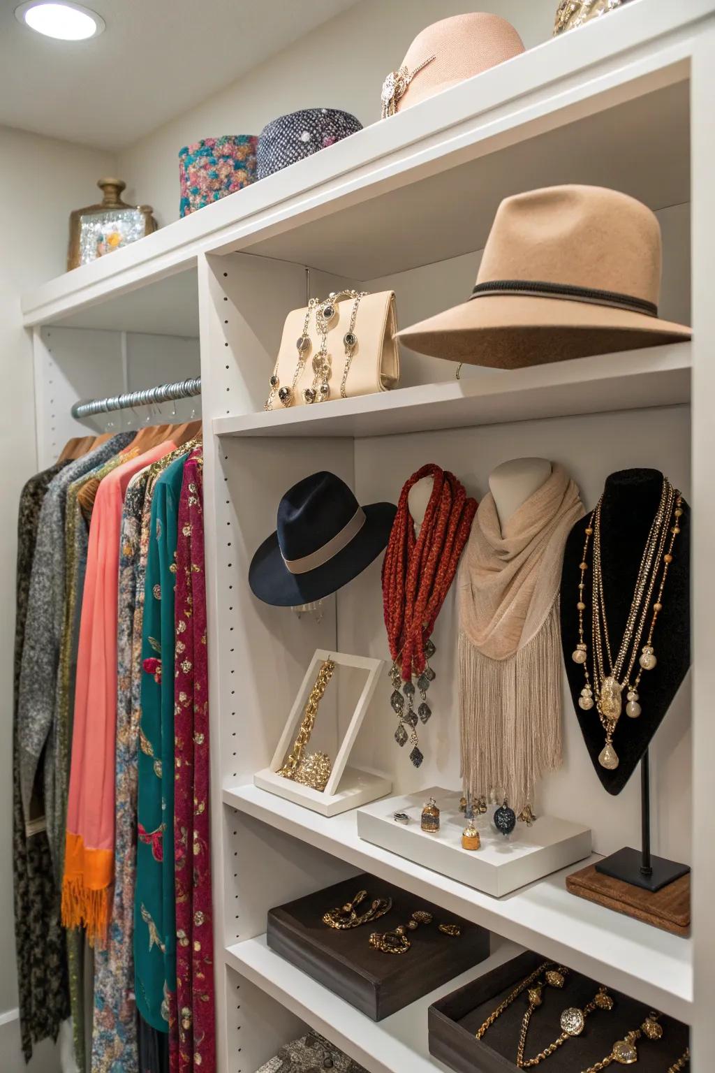 Dedicated accessory storage highlights and organizes your collection.