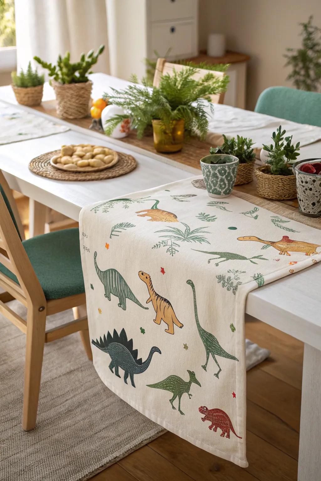 Set the theme with a dinosaur-themed table runner.