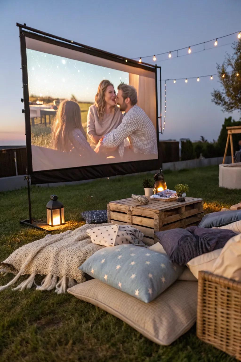 An outdoor movie screen that brings everyone together for a cozy ending.