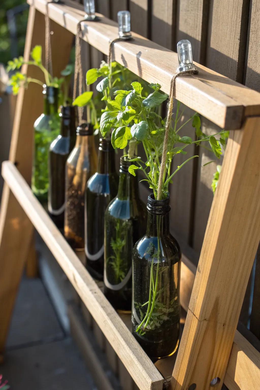 Innovative and Sustainable: Elevate your herb garden with this handcrafted bottle drip system.