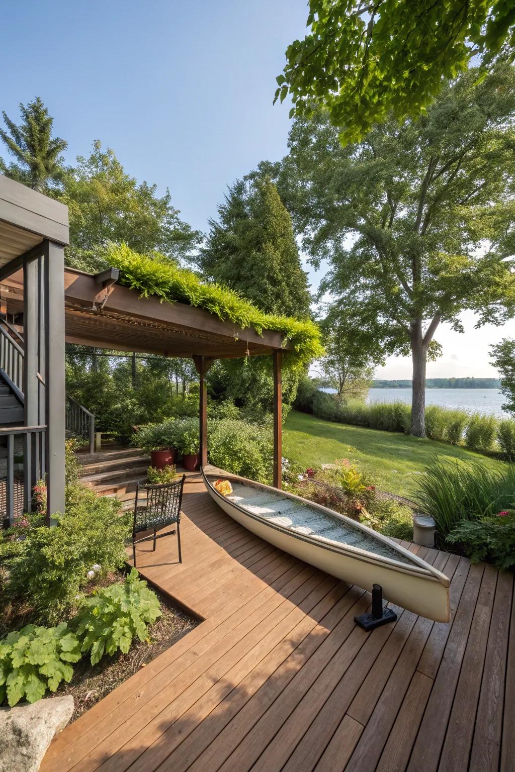 Make use of under-deck space for hidden canoe storage.