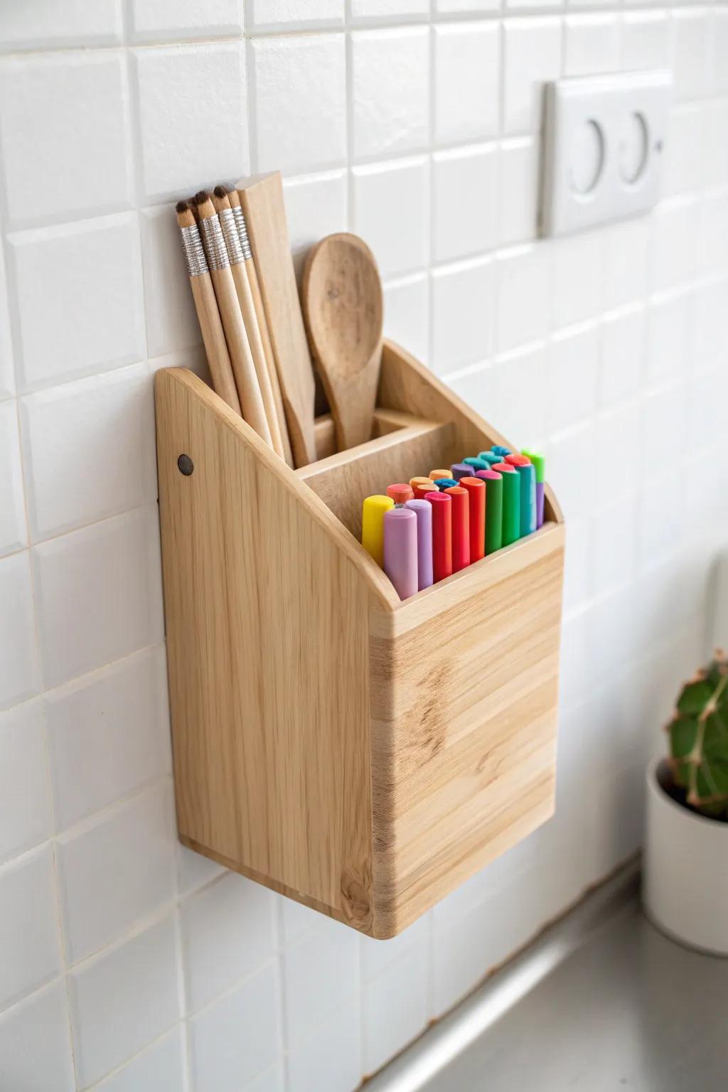 Elevate your creative space with stylish and functional hanging utensil bins, perfect for organizing paint tubes with a touch of Scandinavian elegance.