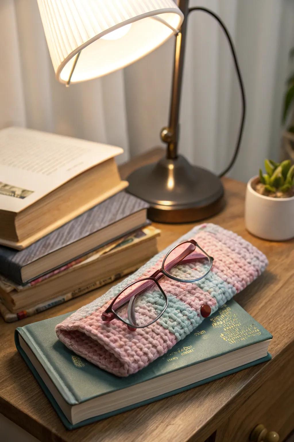 Hand-knit pouches, stylish protection for spectacles.