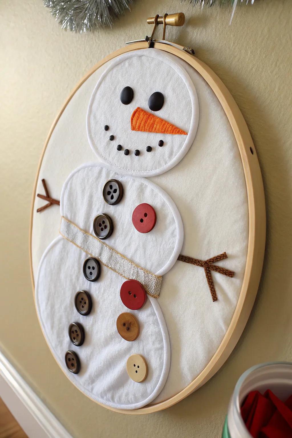 These hoop art snowmen bring a creative touch to your decor.