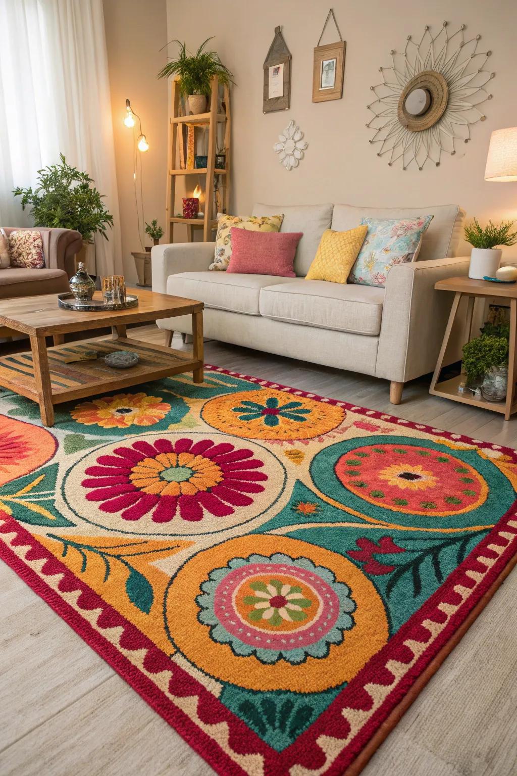 A vibrant rug adds instant color and personality to any room.