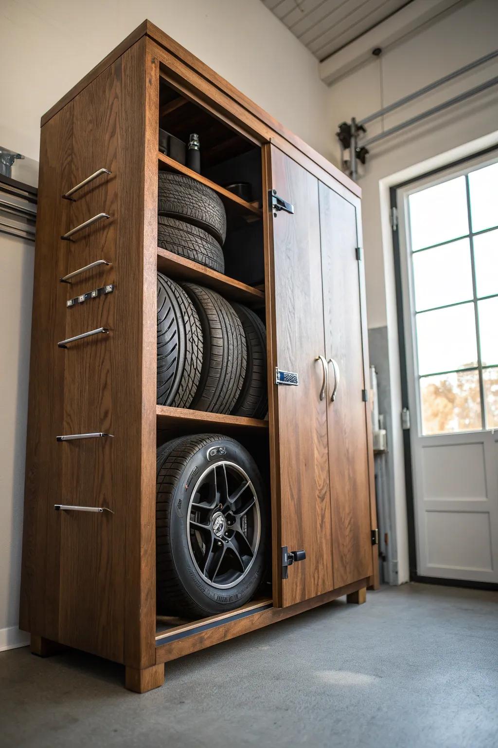 Elevate your garage with a DIY tire cabinet that combines style and functionality.