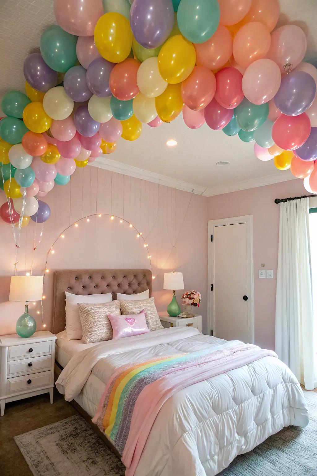 A balloon canopy transforms any space into a dreamy retreat.