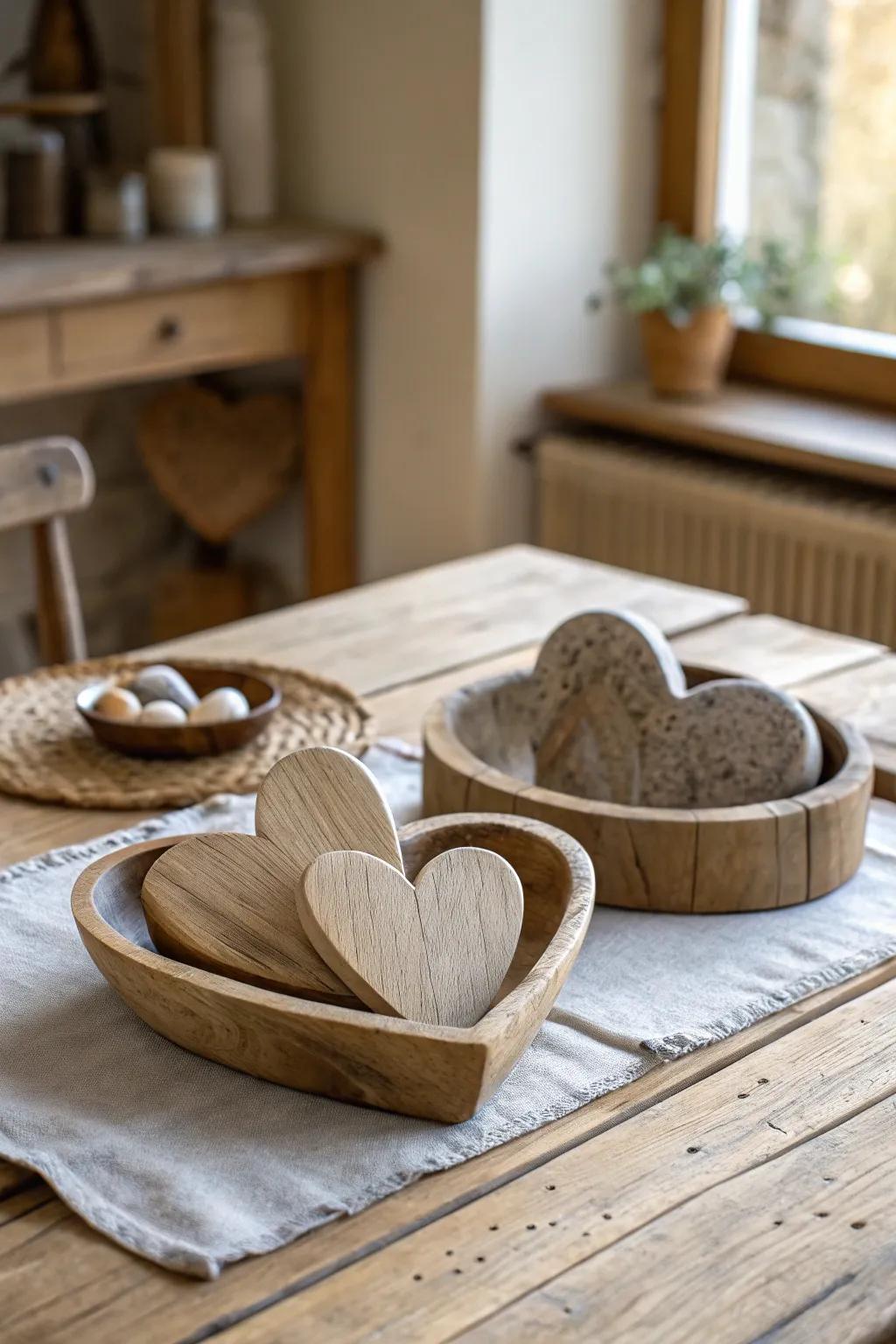 Stone texture hearts bring natural rustic charm.