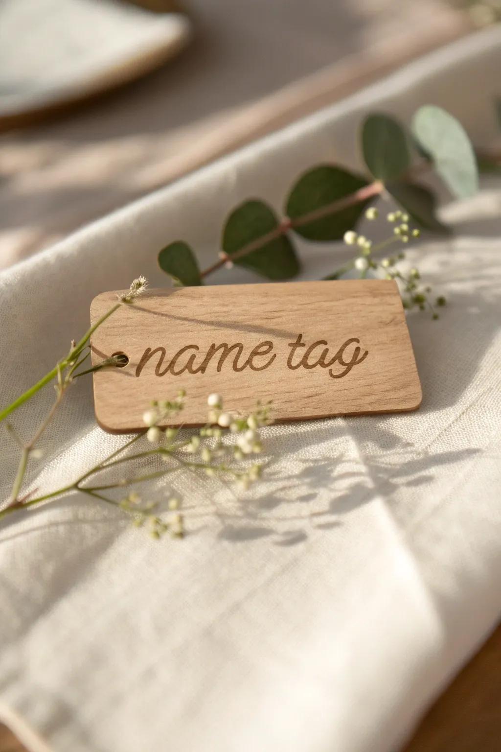 Add a personal touch to your woodland baby shower with handcrafted wooden name tags.