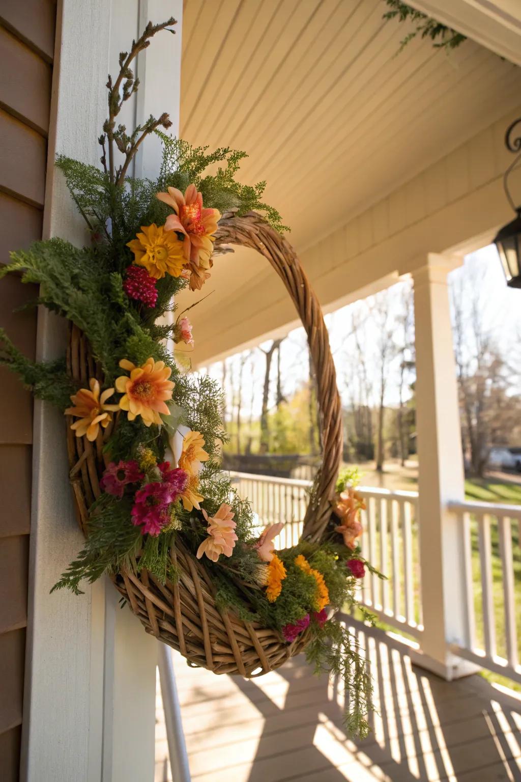 Welcome spring with a basket of blooms wreath.