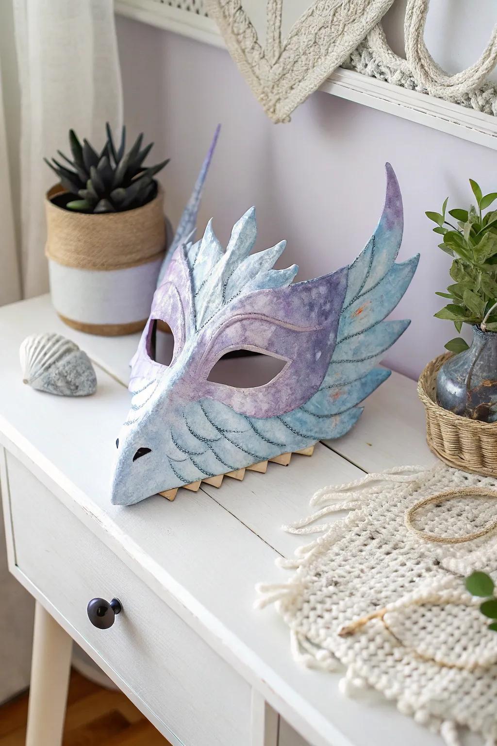 Ethereal Elegance: A Dragon Mask with a Dreamy Watercolor Touch