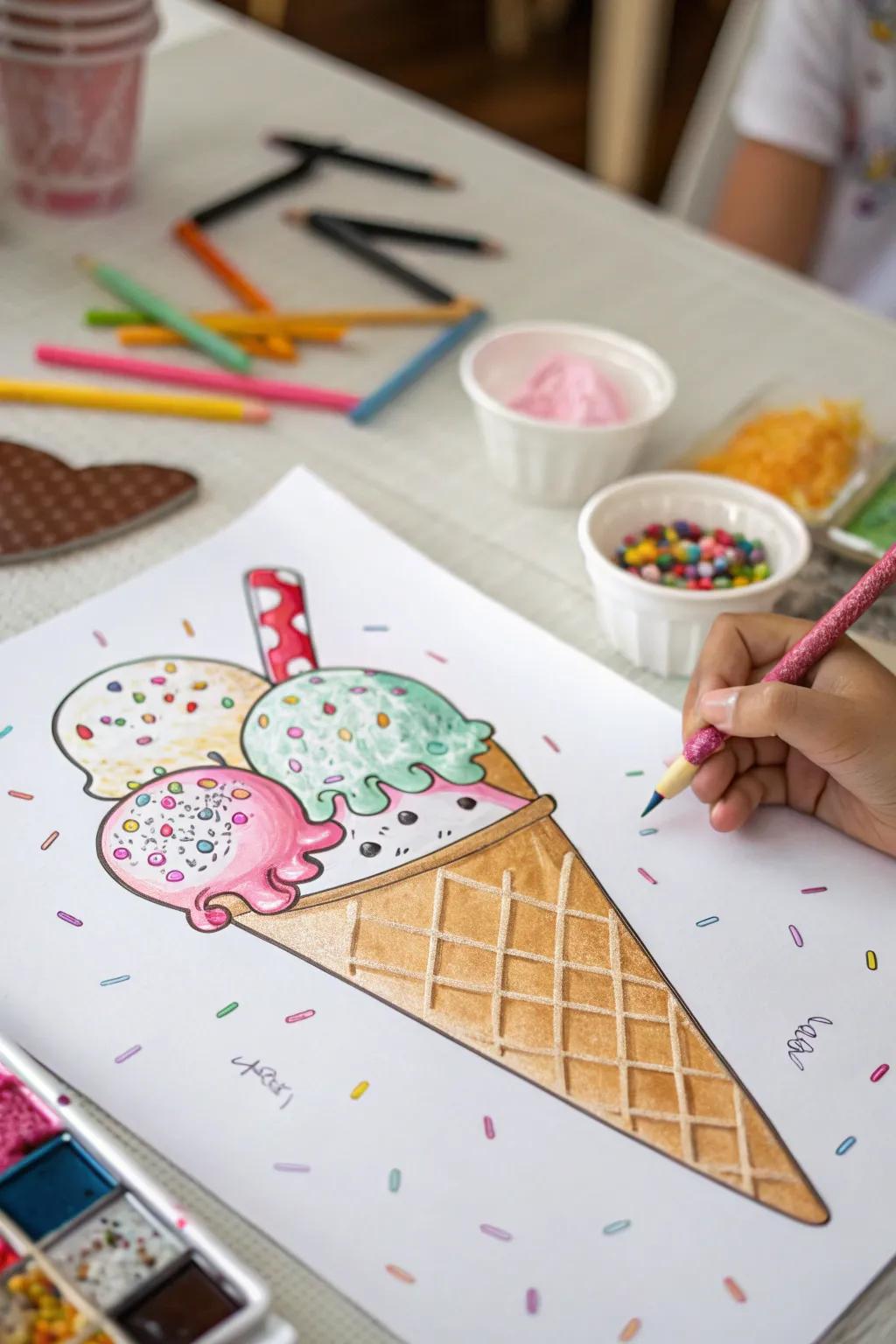 A delicious ice cream drawing that looks good enough to eat.