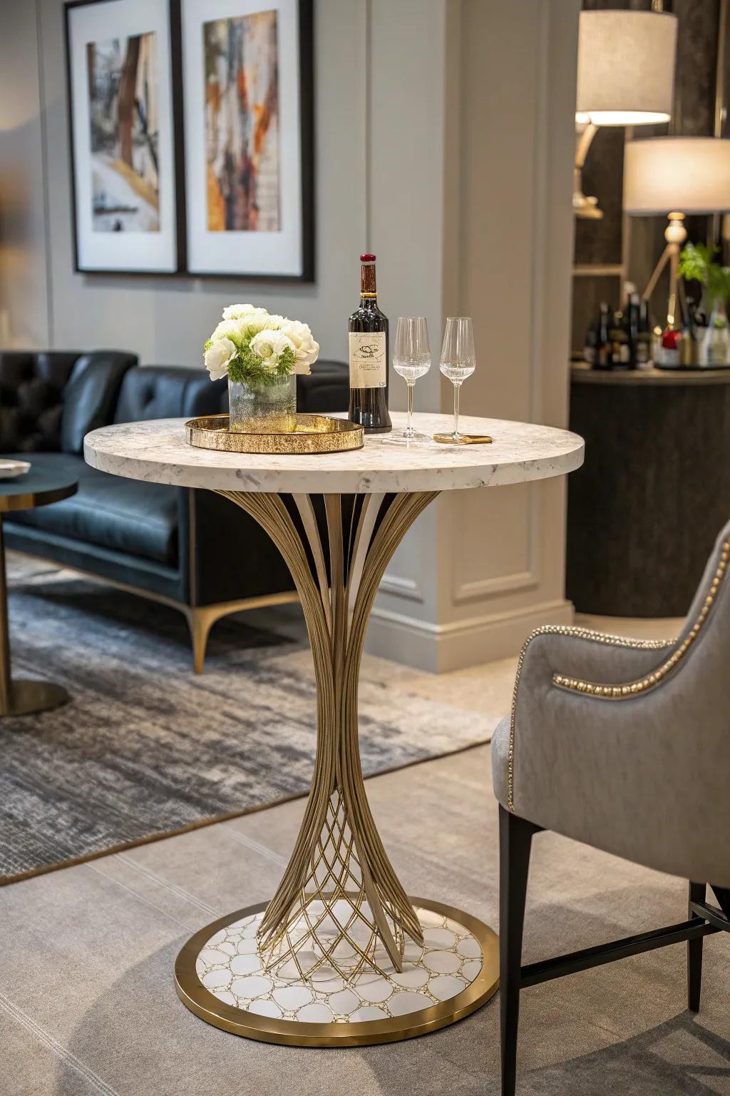 A functional art drink table serving as a focal point in a room.