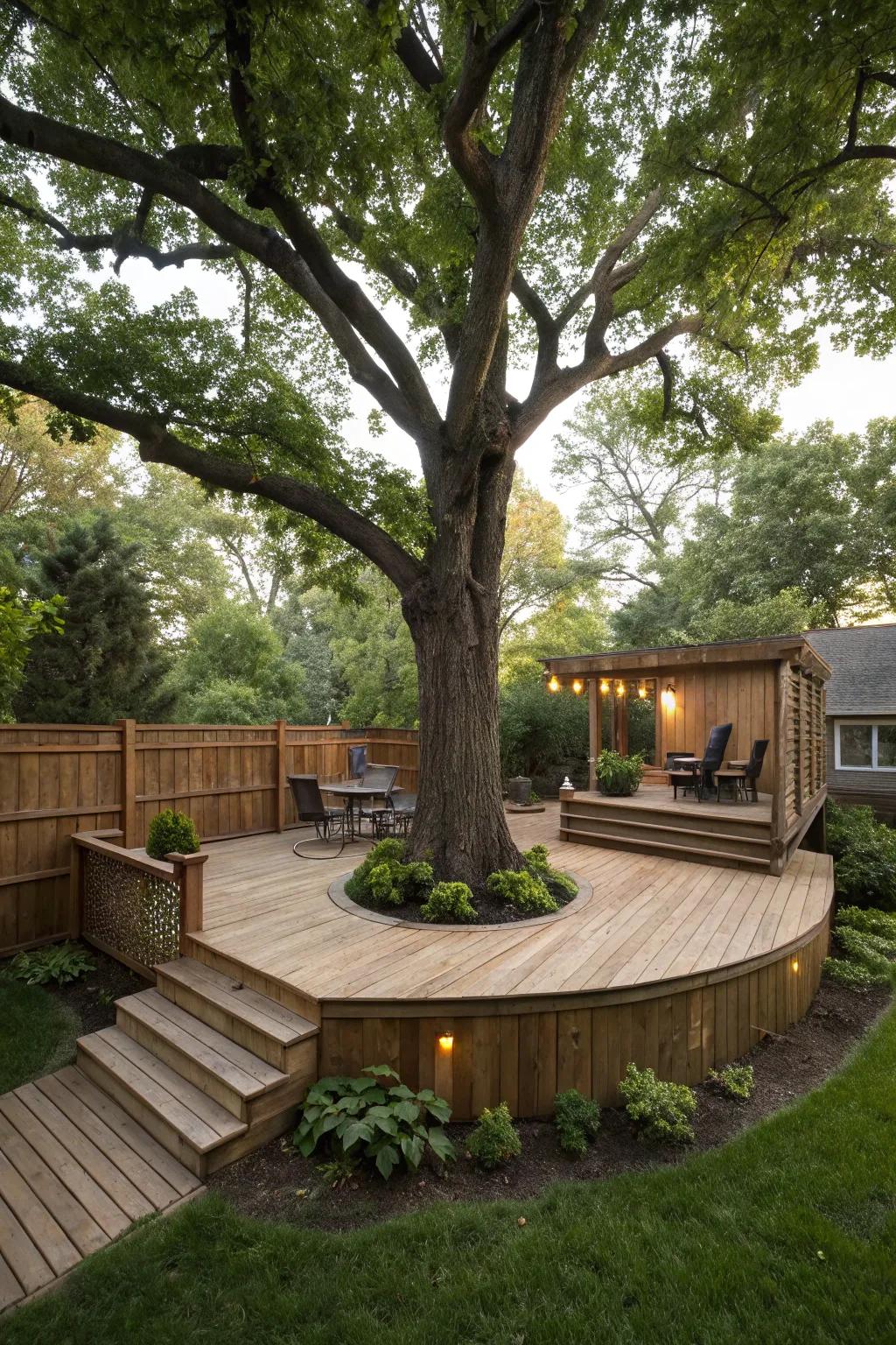 Incorporating natural features creates unique and private backyard spaces.