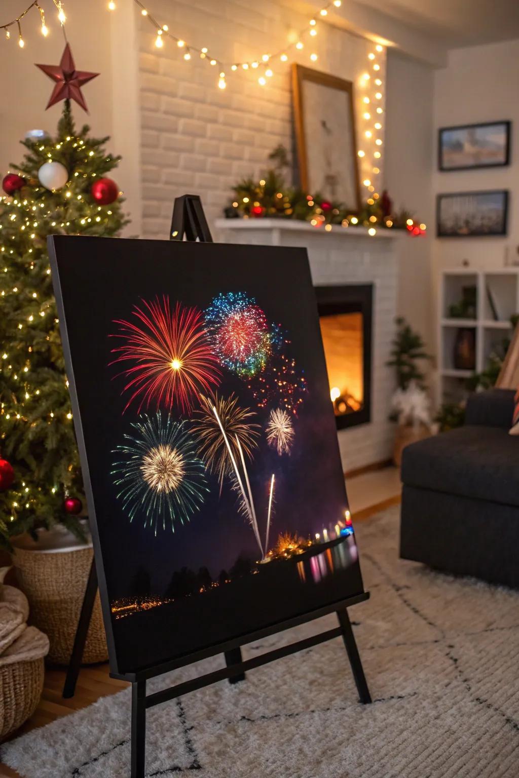 Festive fireworks on black canvas for celebration art.