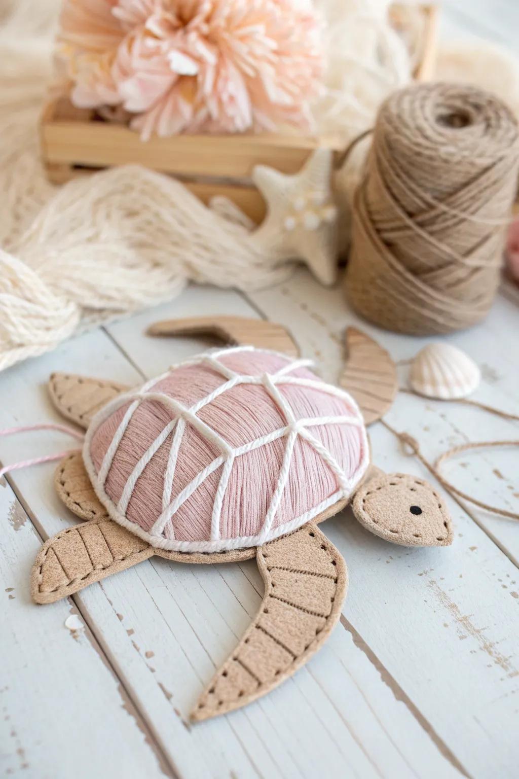 Crafting serenity: a yarn-wrapped turtle for little hands and big imaginations.