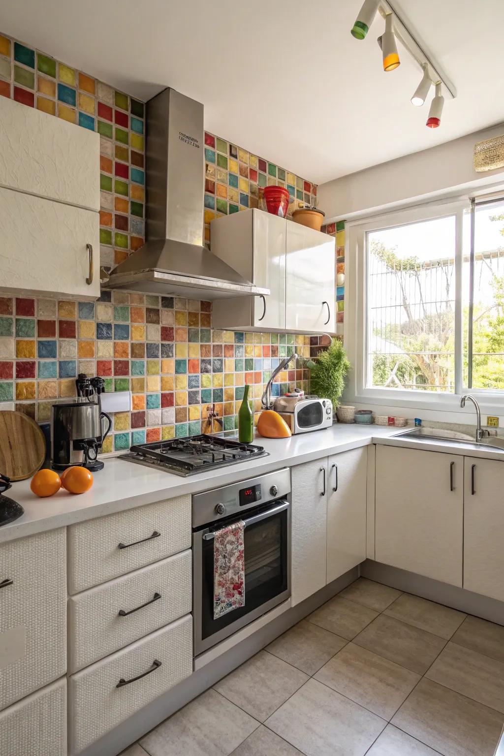 Patterned backsplashes add a unique touch to kitchens.