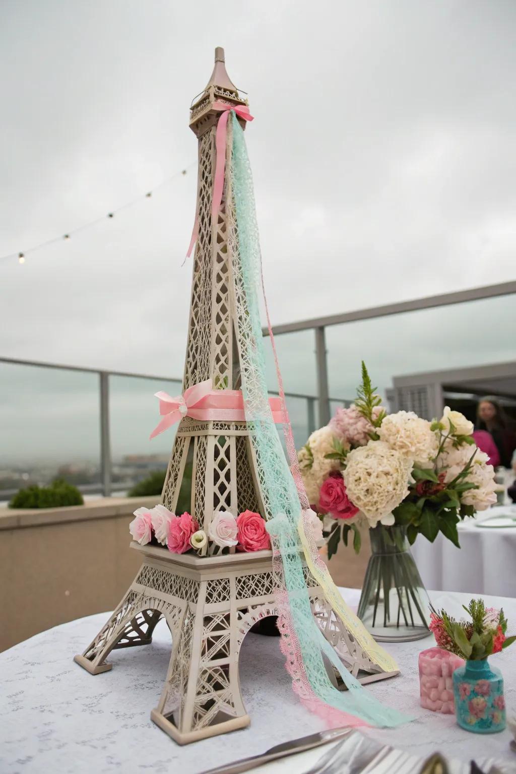 Lace and ribbons add a romantic and elegant touch to your centerpiece.