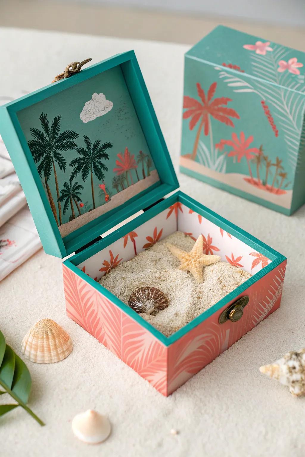 Unwrap a mini tropical paradise with this stunning explosion gift box, where craftsmanship meets the allure of the beach.