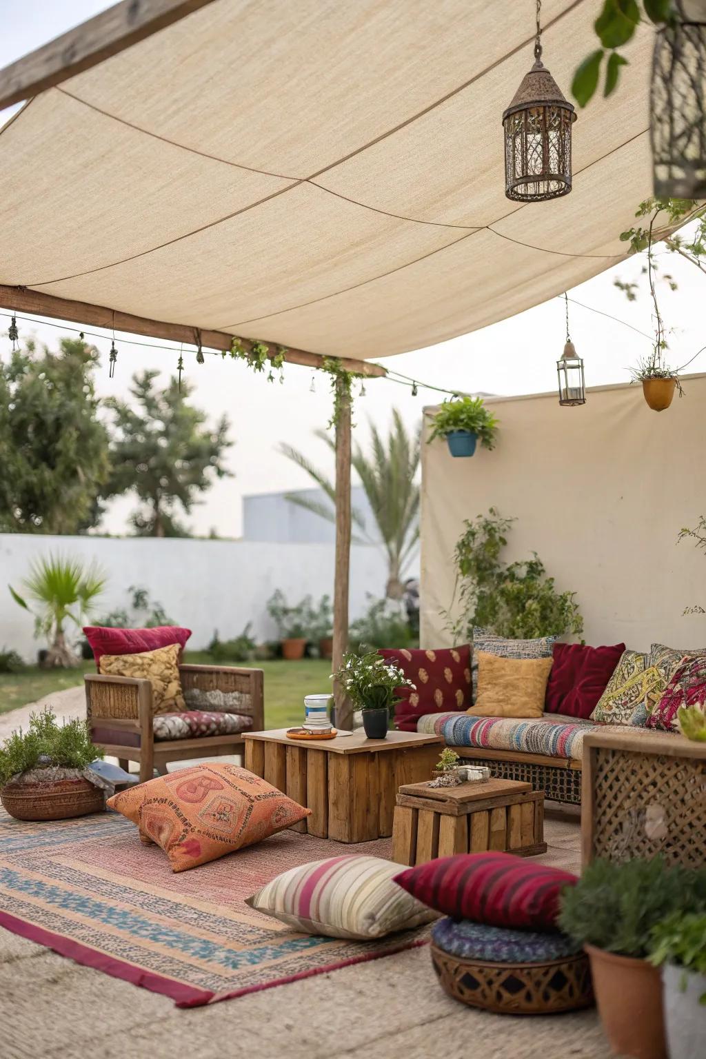 Canvas canopies offer versatility and a cozy ambiance.