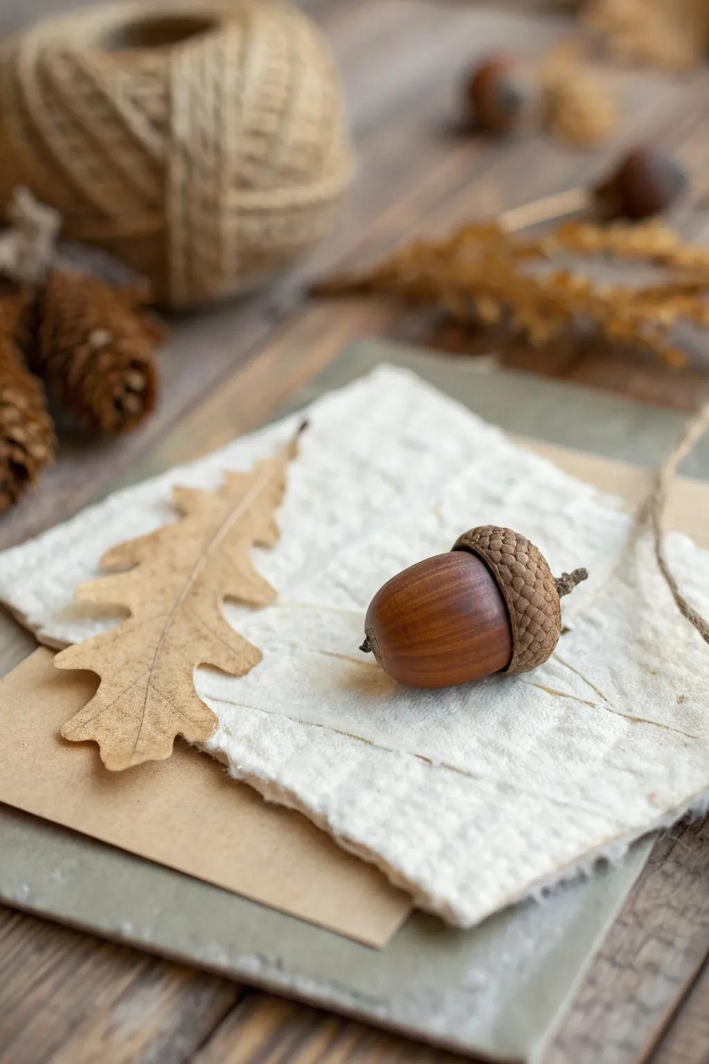 Embrace the charm of autumn with an acorn-themed card that symbolizes growth and potential.