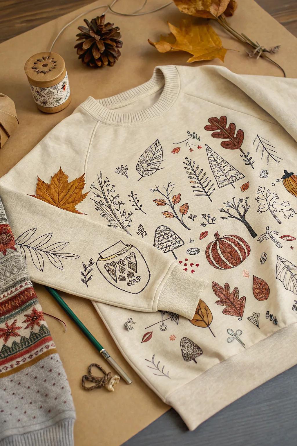 Cozy sweater pattern doodles for personalized gift wrapping.