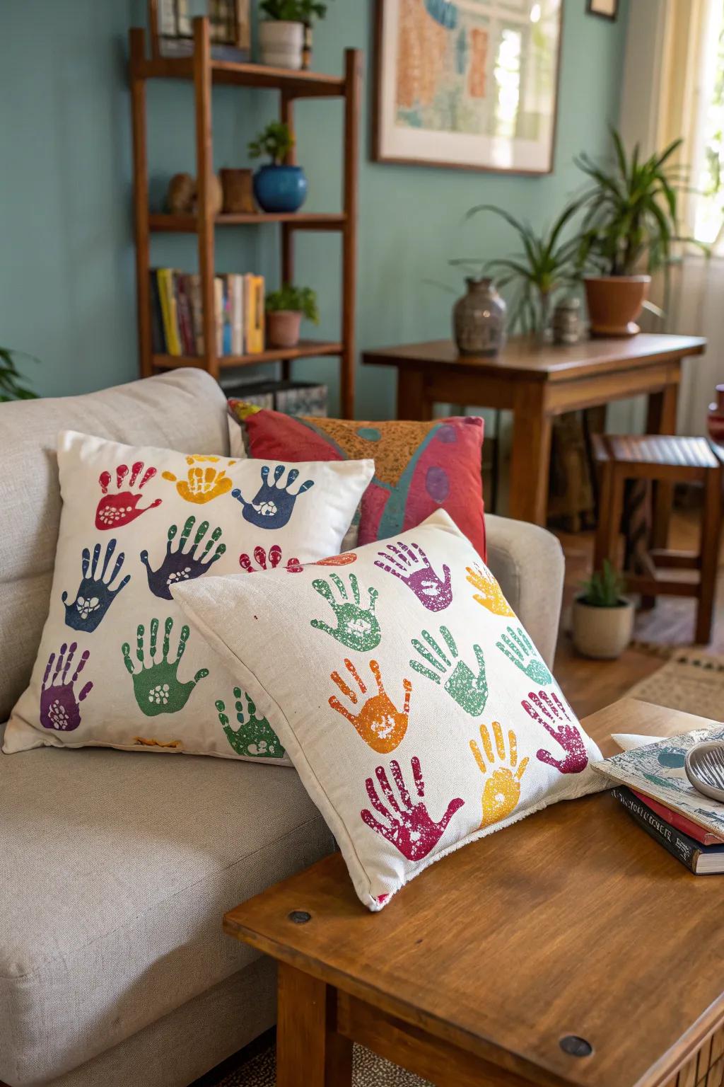 Add a personal touch to your decor with handprint pillows.