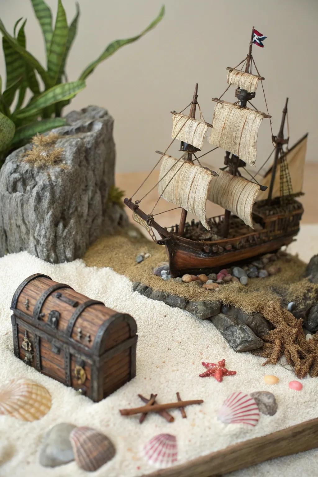 Discover hidden treasures in this enchanting Pirate's Cove diorama, where craftsmanship meets adventure.