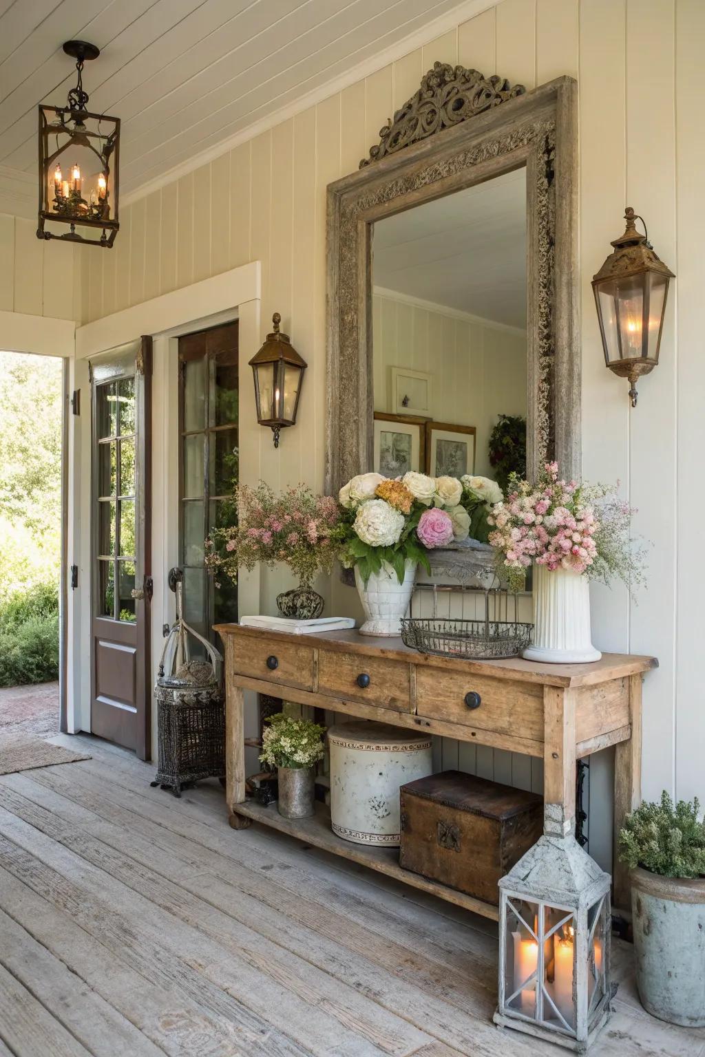 Antique mirrors add light and history to farmhouse interiors.