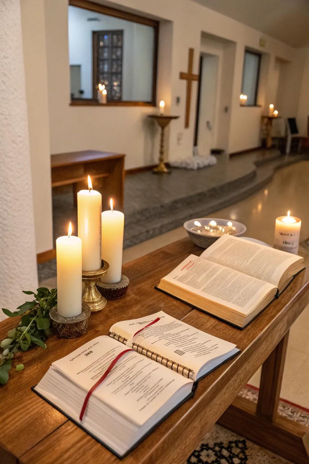 An interactive prayer station adds a spiritual dimension to the day.