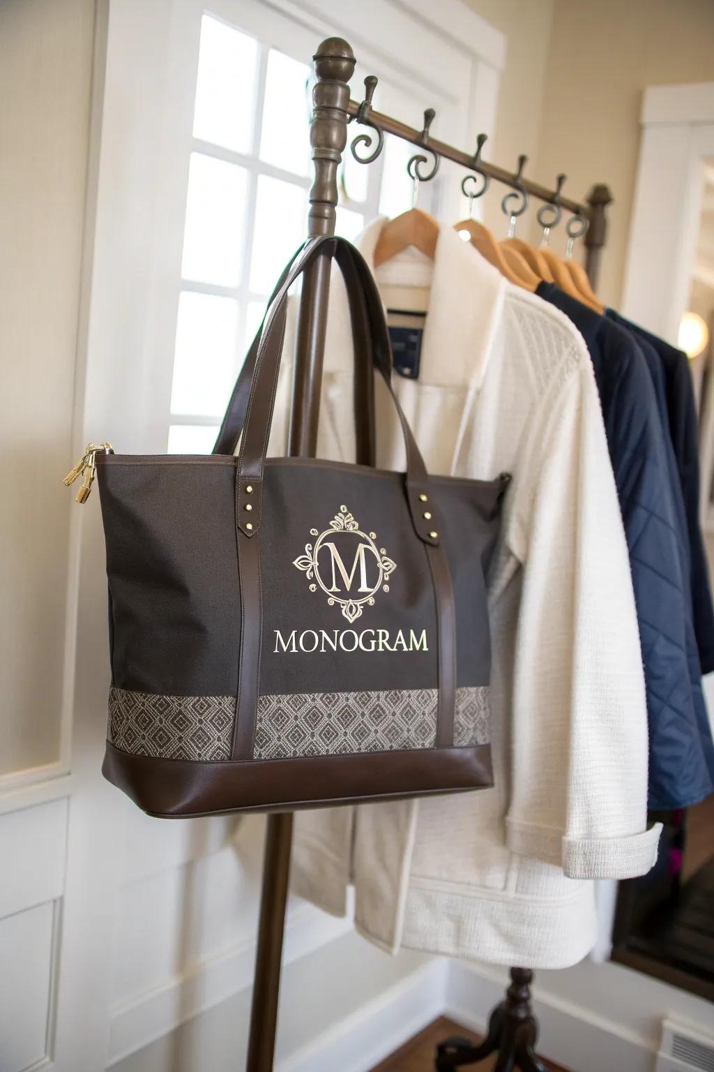 A monogrammed tote bag combining style and function.