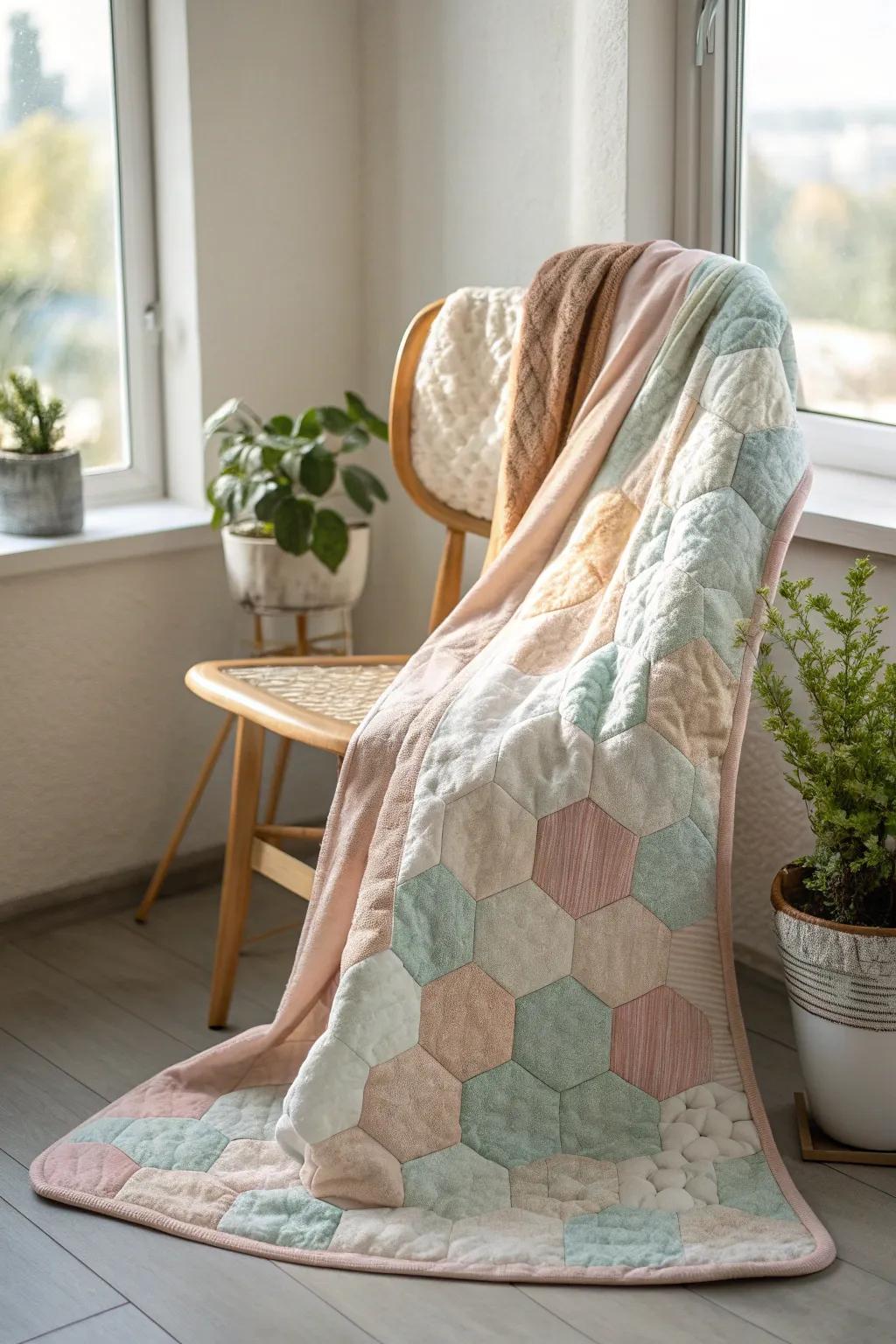 Embrace creativity with this uniquely shaped hexagonal fleece quilt—where minimalist design meets boho charm.