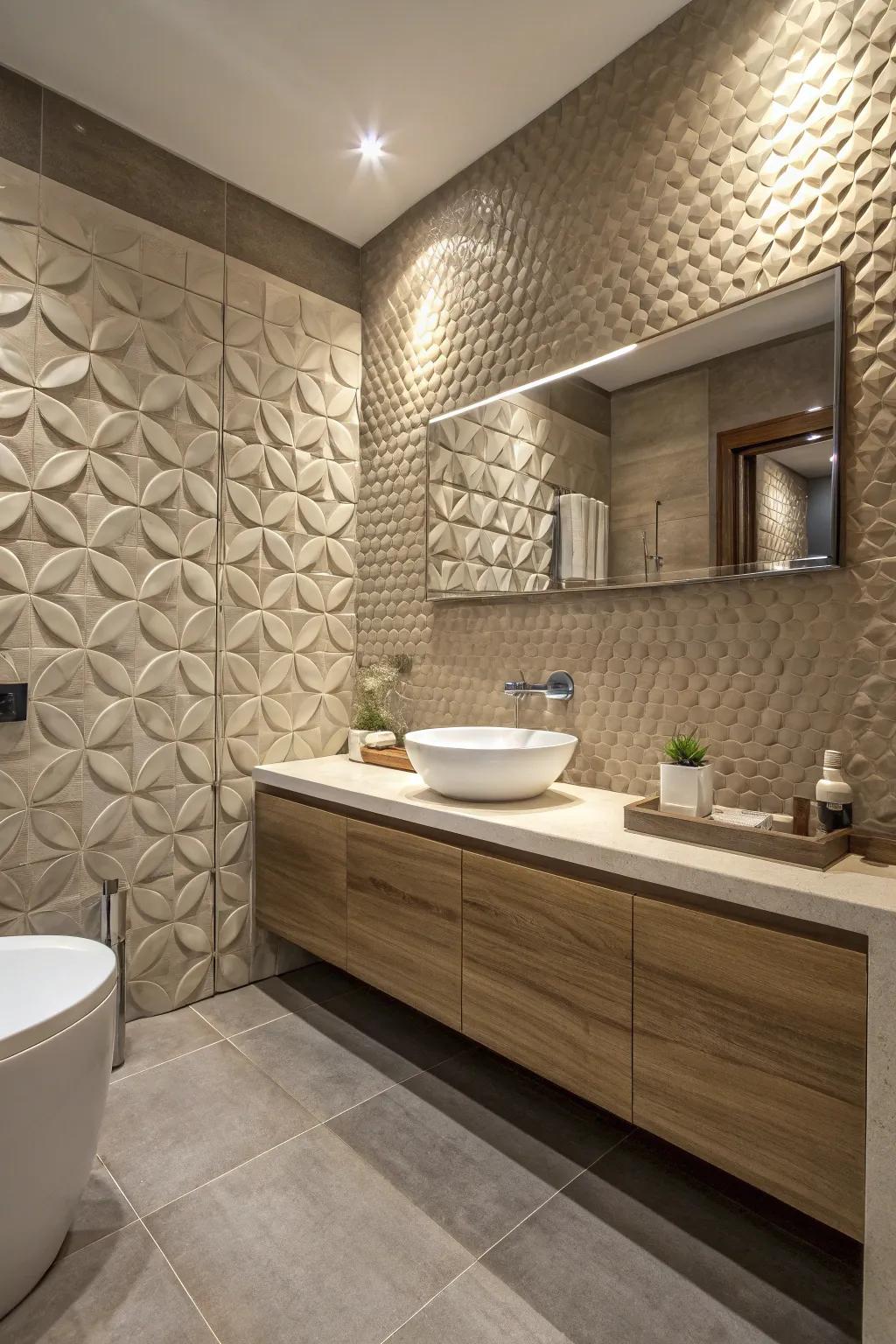 A bathroom elevated by textured tiles that add dimension and character.