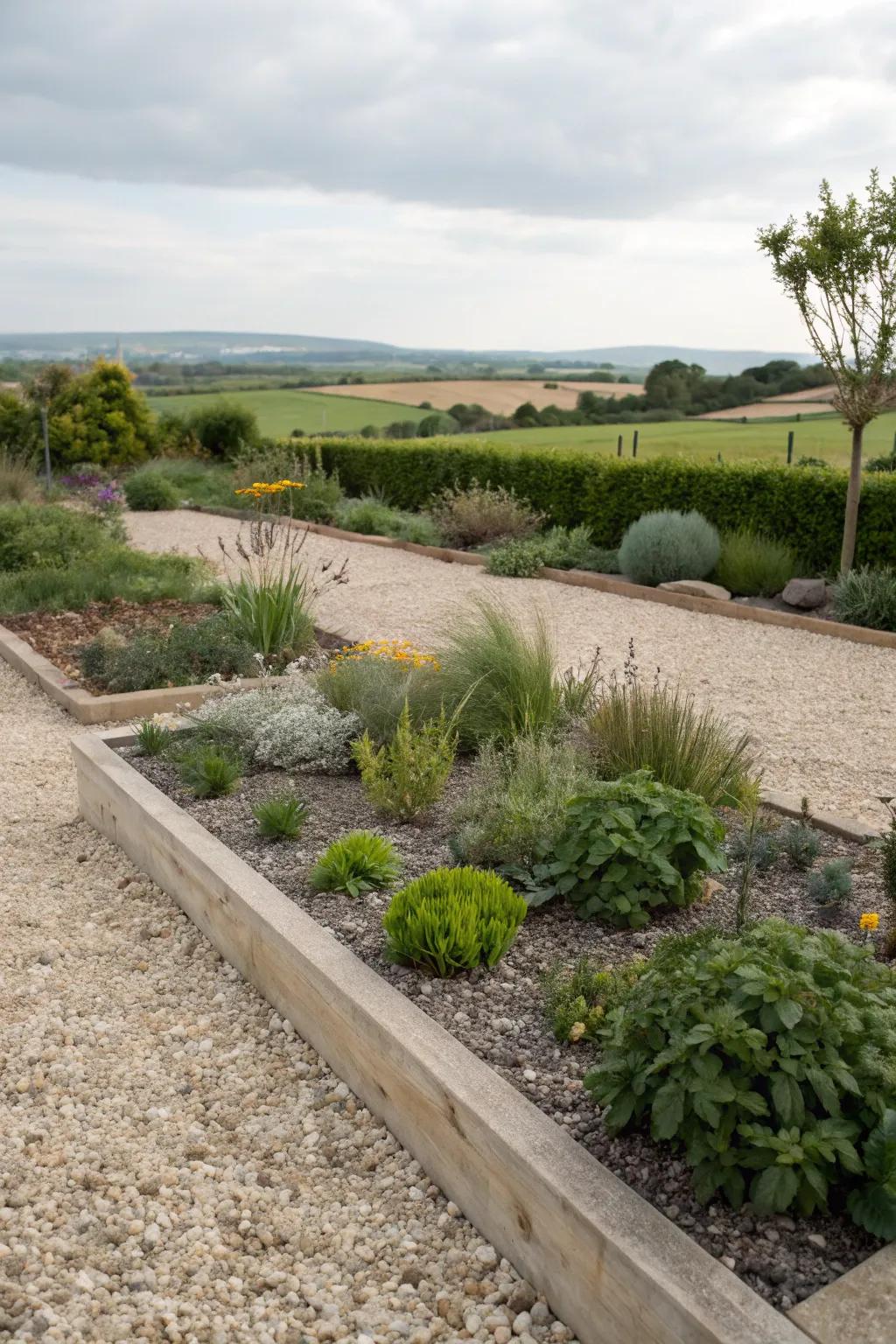 A gravel garden bed offers simplicity and style.