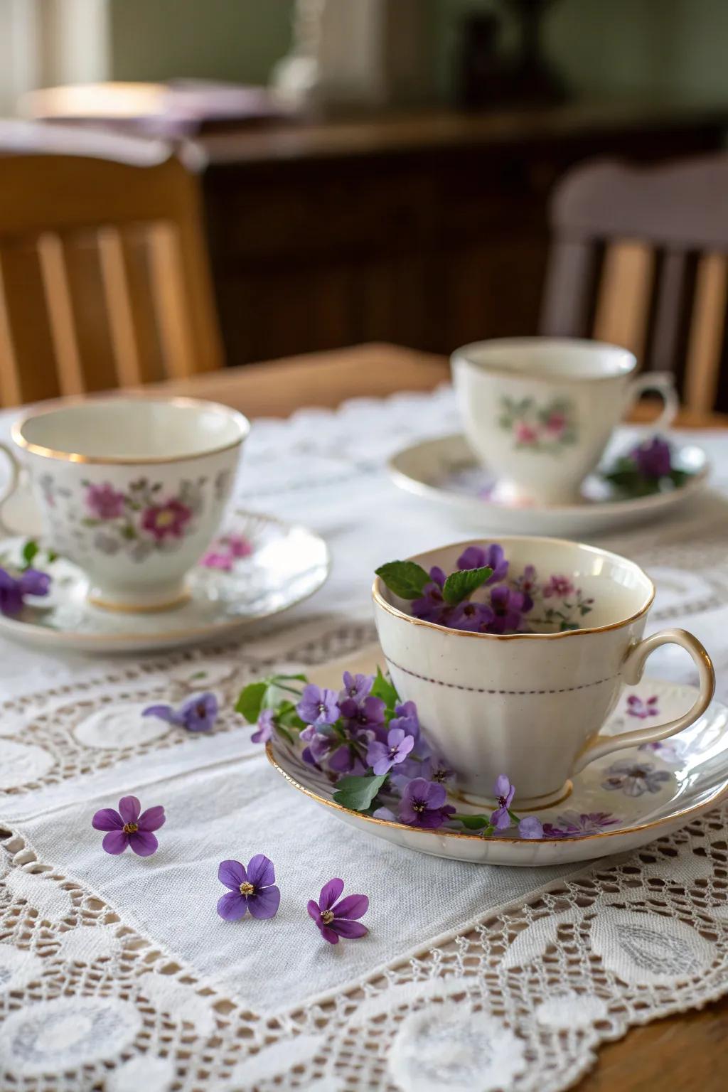 Violets add delicate elegance to intimate settings.