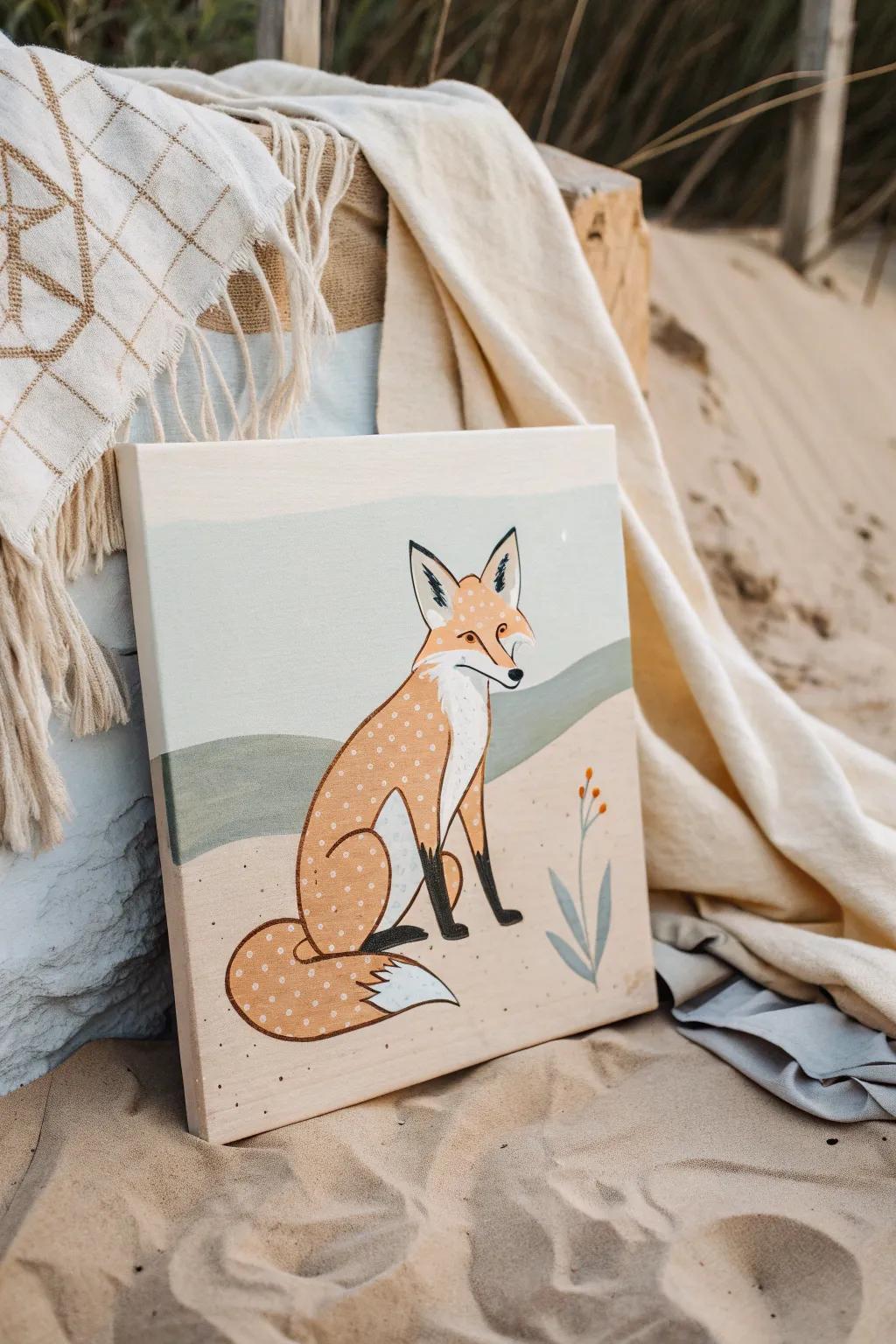 Embrace the allure of nature with this minimalist fox painting, set against a richly textured backdrop.