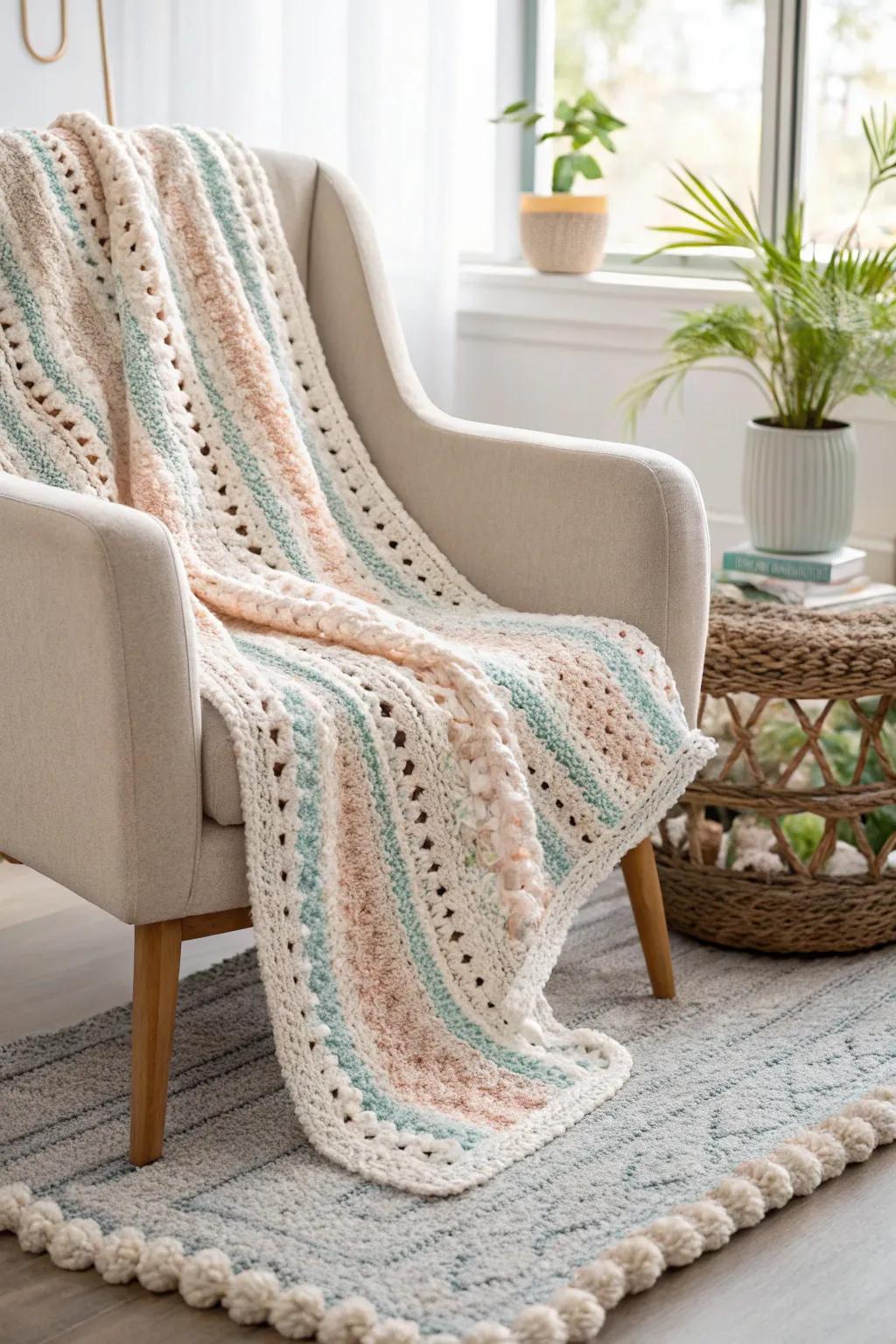 Embrace the beauty of textures with this cozy crochet masterpiece.
