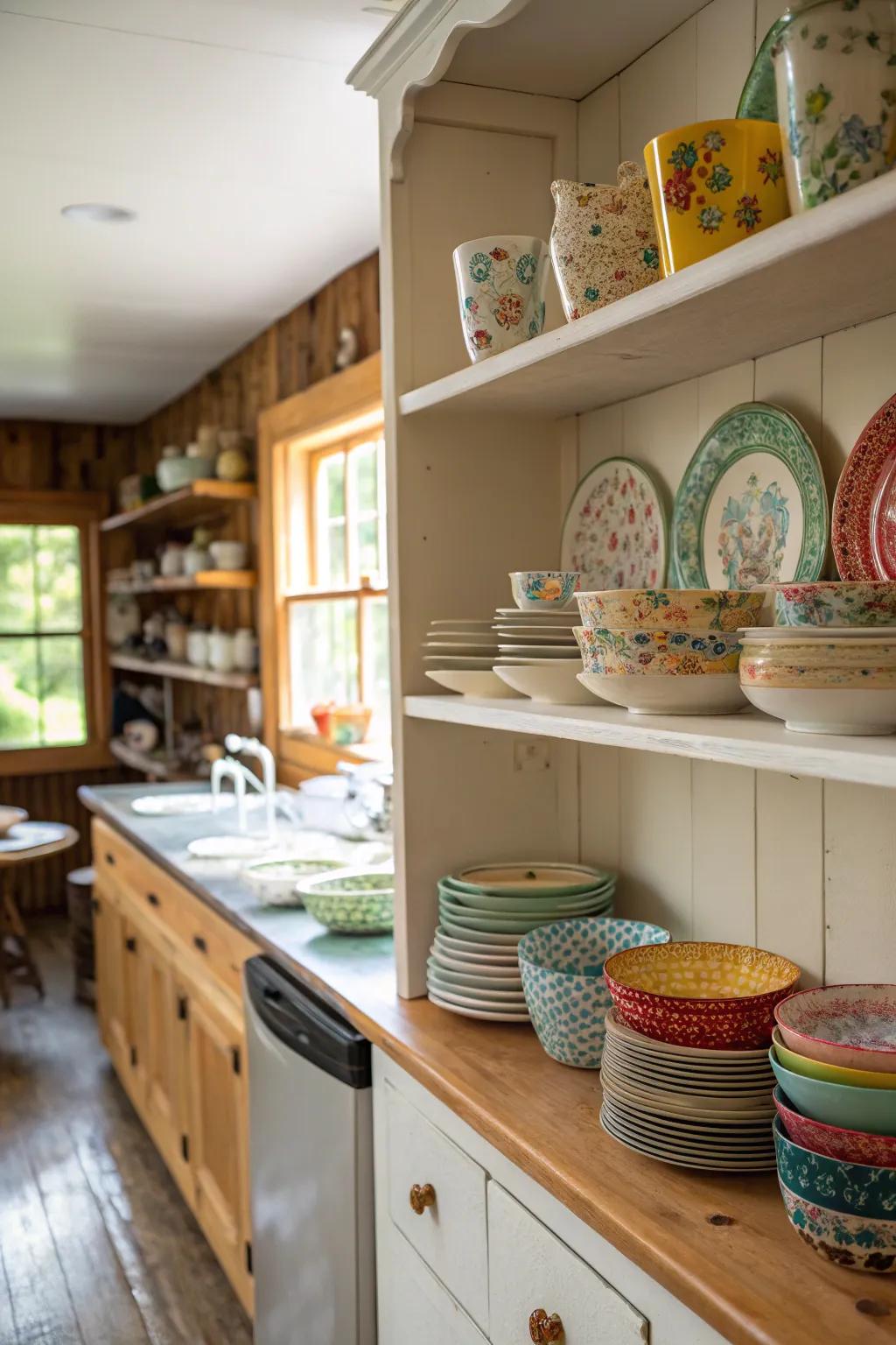 Vintage dishware adds history and color to kitchens.