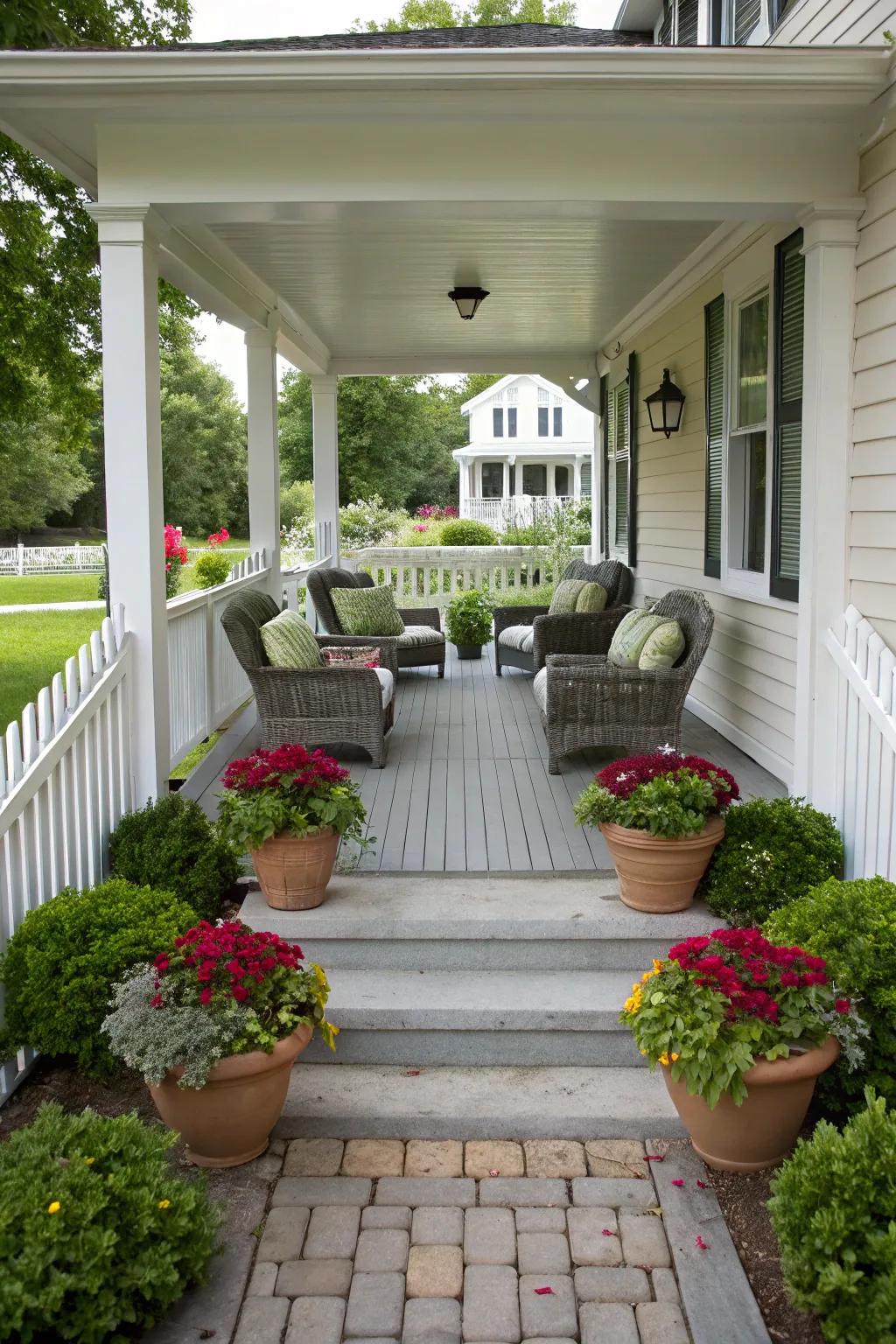 Symmetry adds balance and harmony to the porch.